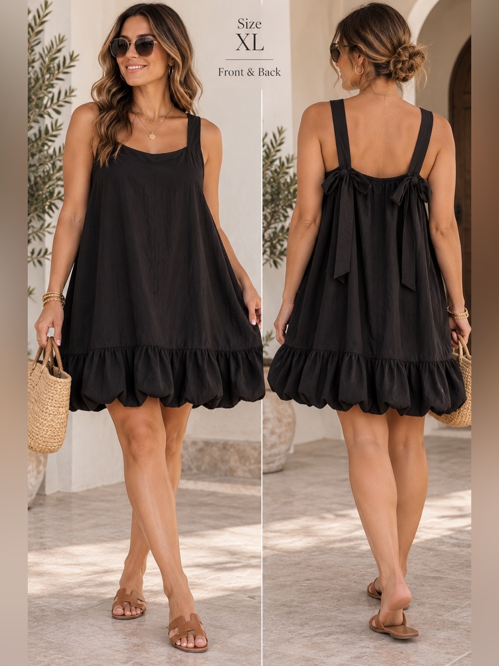 Black Ruffle bubble Hem Swing Dress XL